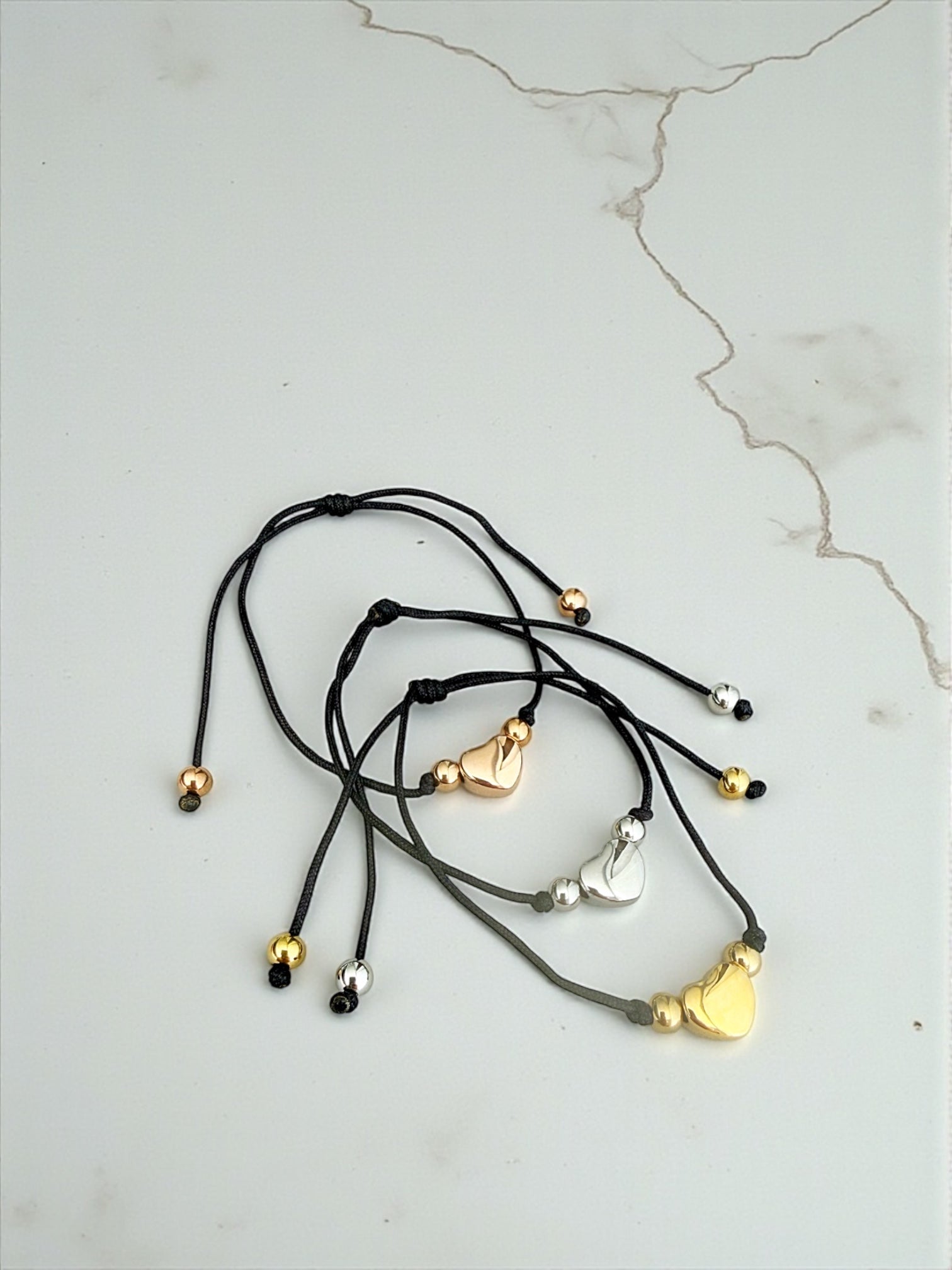 Hearts 3 tones bracelets set