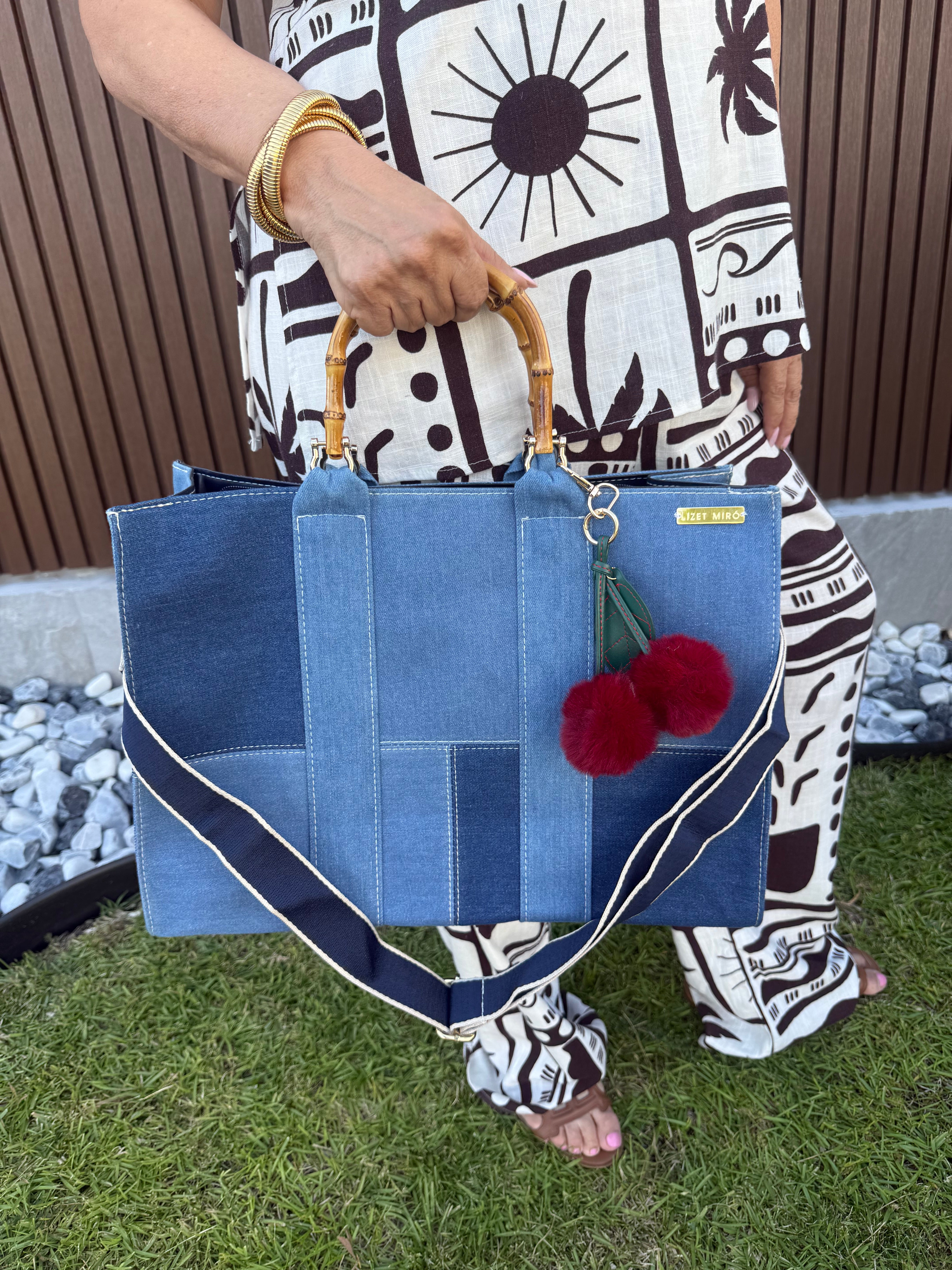 Denim cherries handbag