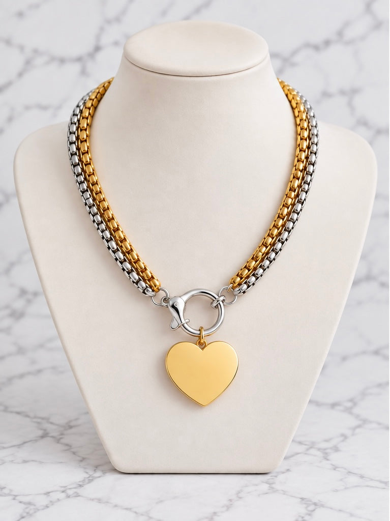 Aliza two tones heart necklace