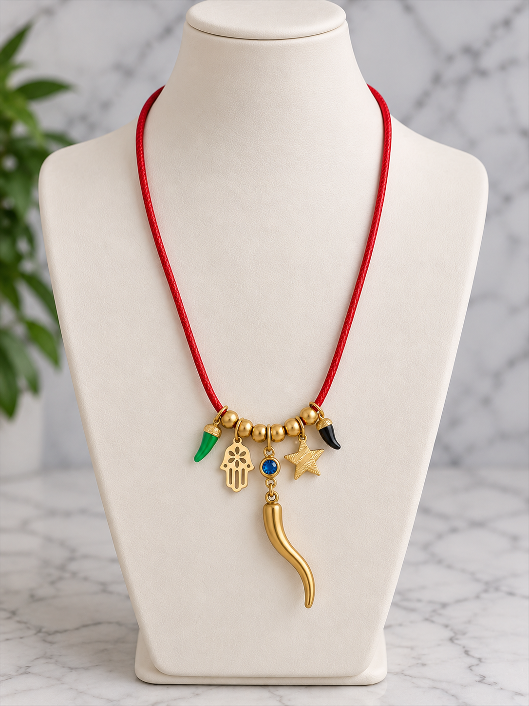 Amulet long red necklace