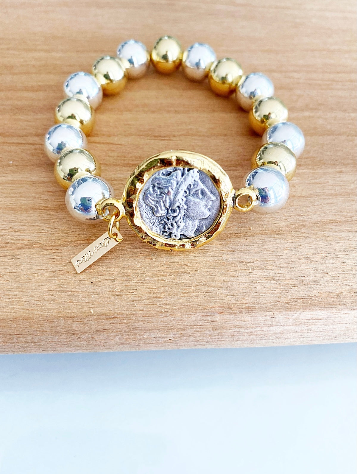 Greek coin two tones bracelet