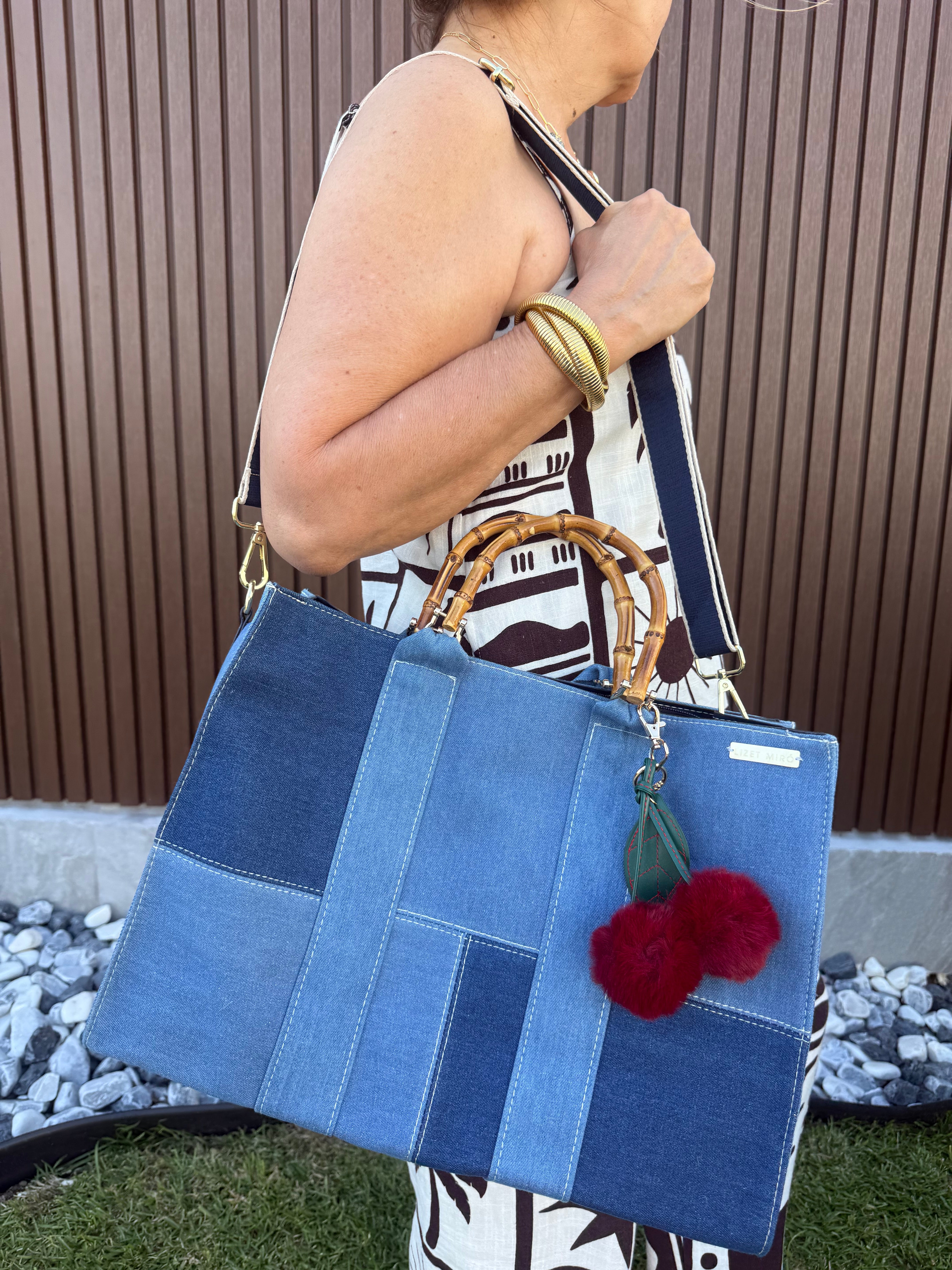 Denim cherries handbag