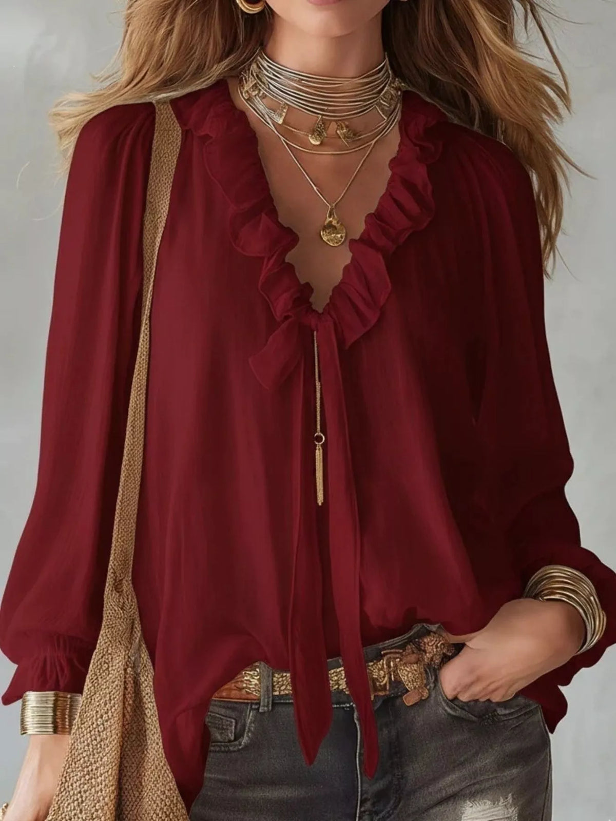 Ruffle Long Sleeve Blouse