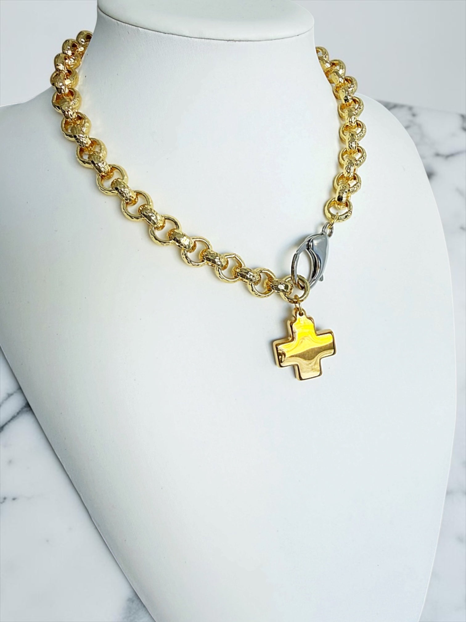 Cross two tones necklace