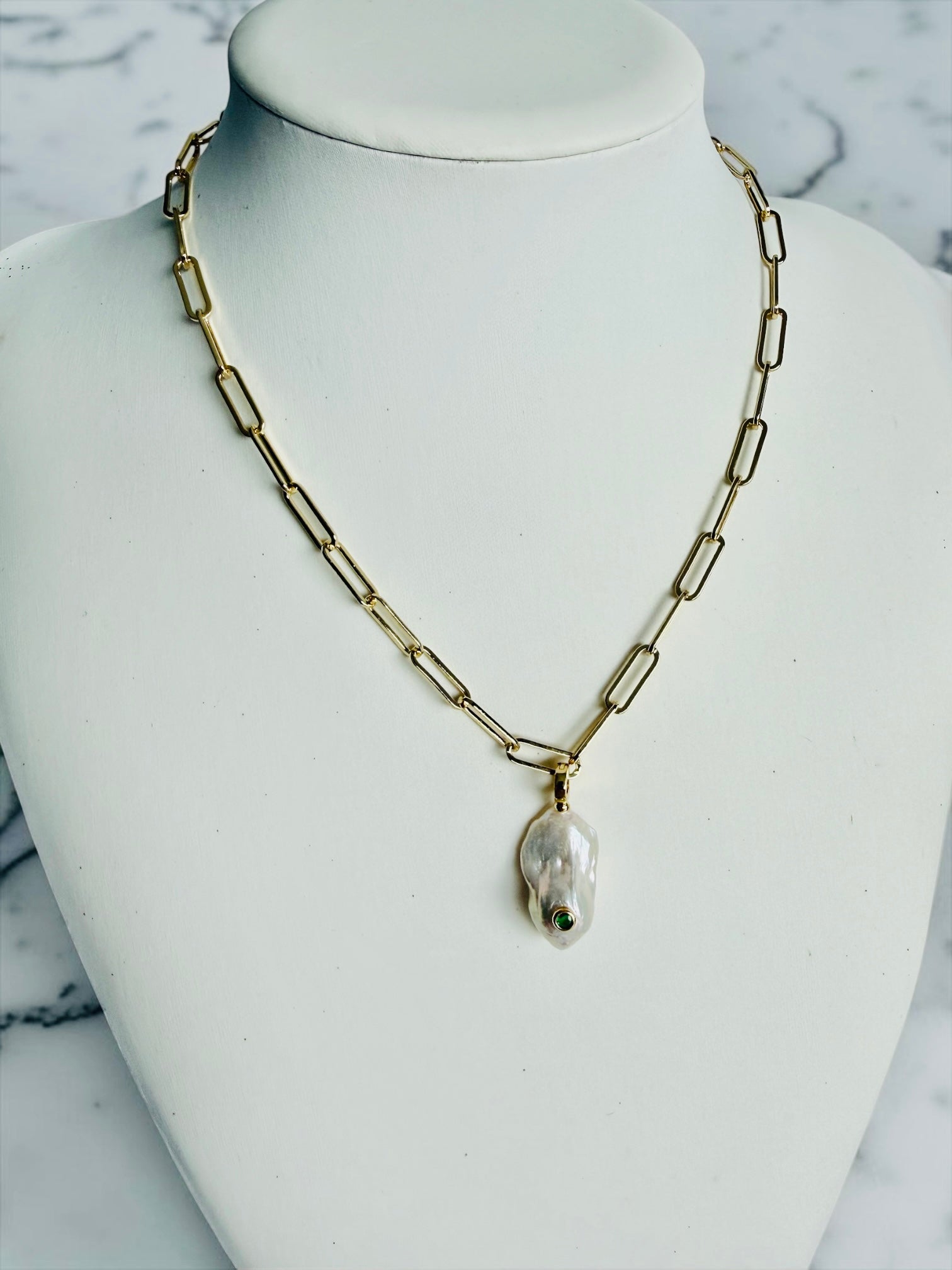 Ruby pearl chain necklace
