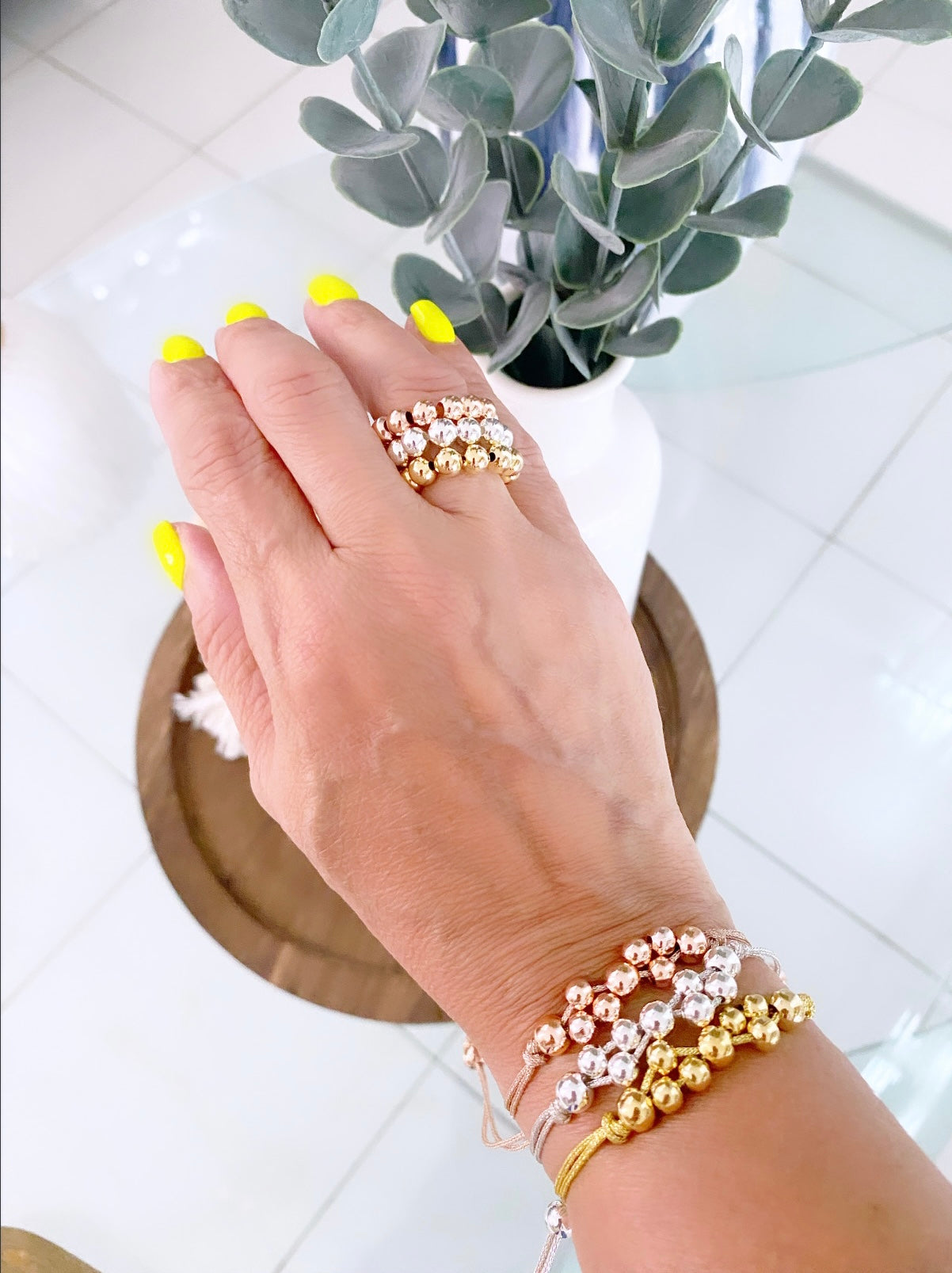 Three tones adjustable bracelets set