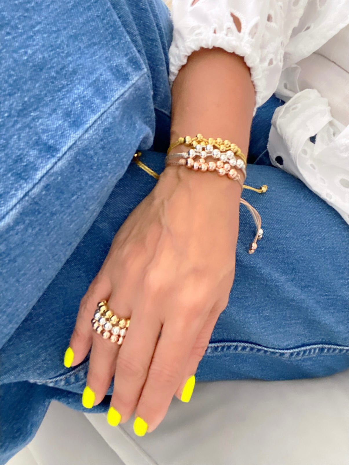 Three tones adjustable bracelets set
