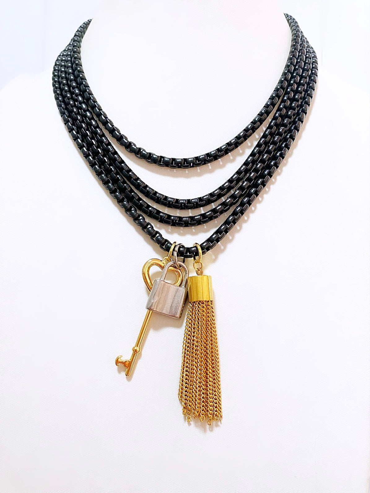 Black triple chain necklace